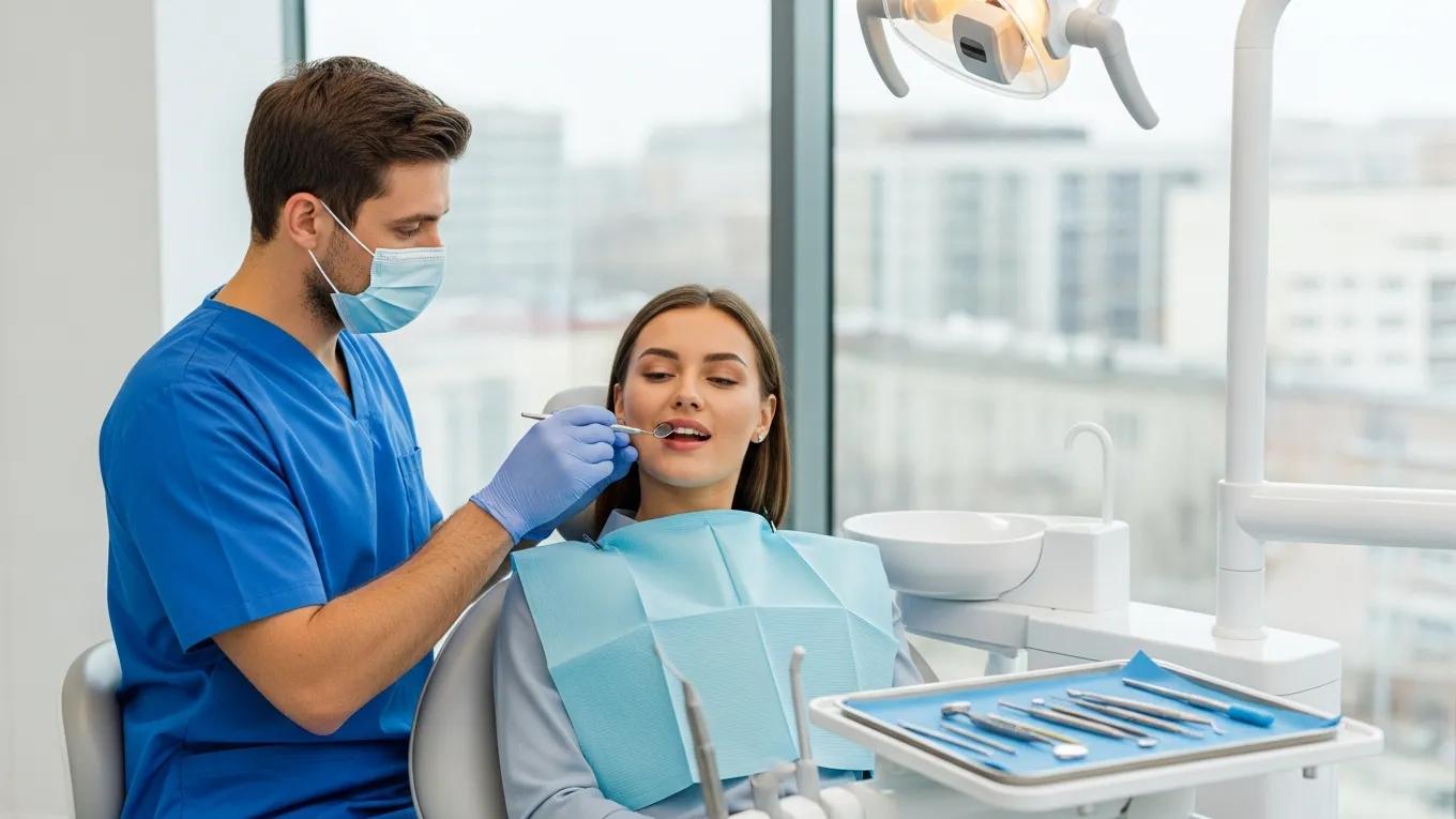 Dentist examining patient for trismus causes